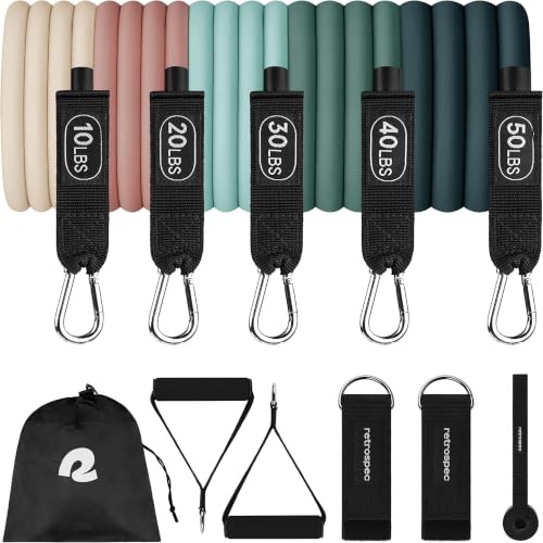 Image of Retrospec Train Resistance Bands Set for Working Out - 5 Stackable Bands, Handles & Door Anchor - Portable Fitness Equipment for Physical Therapy & Yoga Includes Carry Bag
