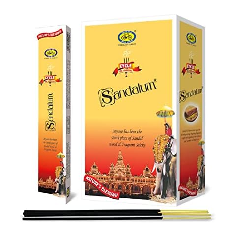 Cycle Brand Sandalum Incense Sticks, 240 Sticks | 9" Inch Agarbatti Sticks with 40 Mins Burning time | Soothing Sandalwood Fragrance | Natural Fragrance for Puja & Meditation | 20 Sticks/Pack Cover