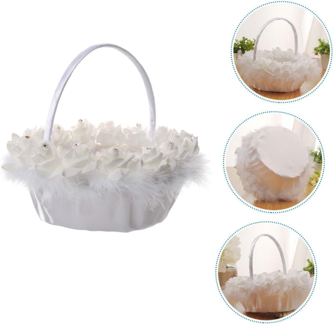 Toyvian Wedding Flower Basket White Handheld Bride Basket Floral Container for Ceremony Supplies