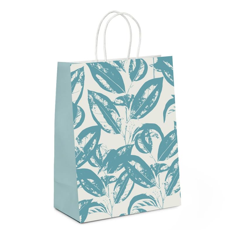 PaperPep White Blue Leaves Print Gift Paper Bags | Small (9"X7"X4" inches) | Attached gift tags, Ideal for Return Gifts, Weddings, Birthday & Celebrations | Pack of 10-image-26