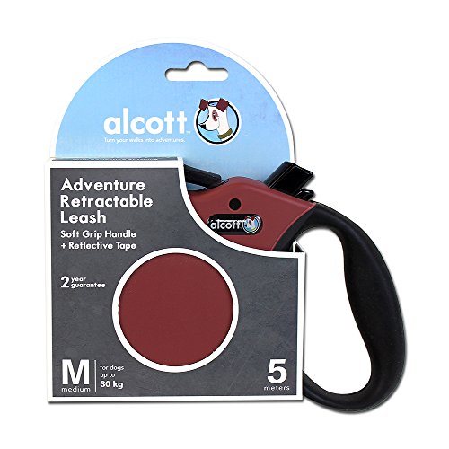 Alcott 5332-RLSHPW Abenteuer Rolleinen für Hunde Gurtleine 5 m lang Reflektstreifen im Gurt mit Soft Grauer Griff M rot, 30 kg
