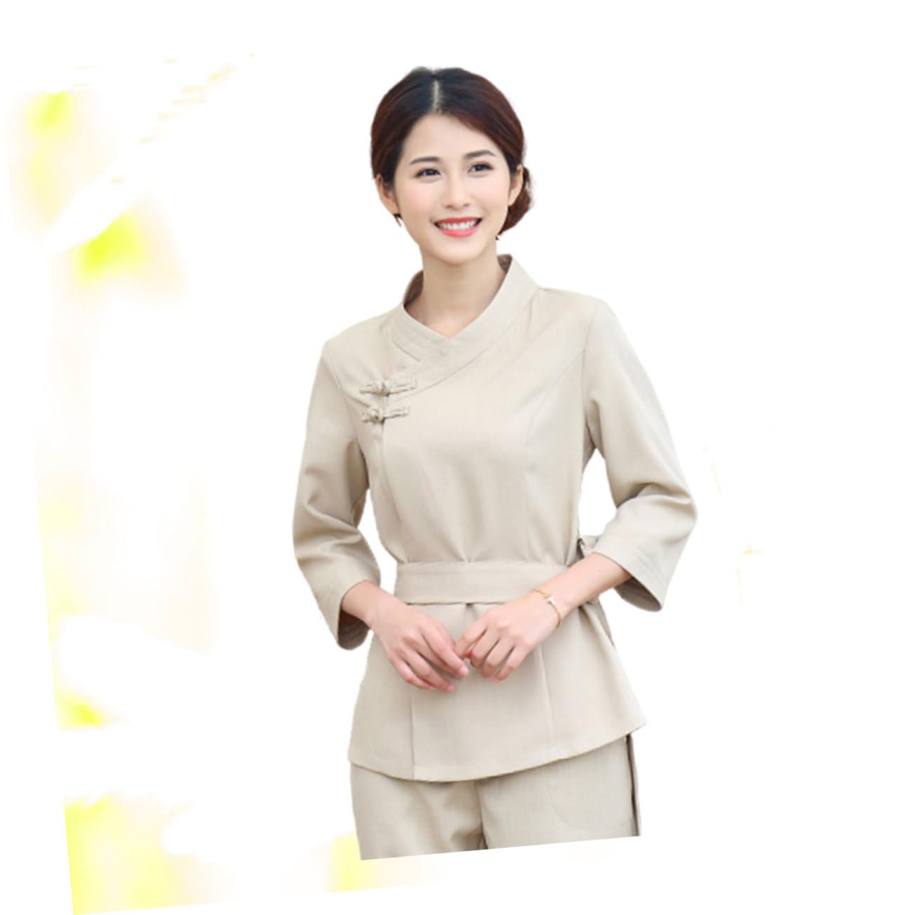 Tenues de Technicien de Beauté Costume de Salon Spa Vêtements de Capillaire Beige