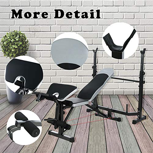 Strength Training Olympic Weight Bench Multi-Function Adjustable heavy duty Weight lifting Benches with Rack Leg Extension and Leg Curl for Home Full-Body Exercise