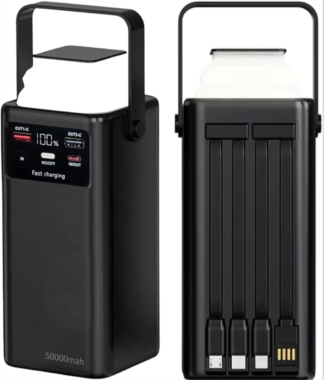 Power Bank 50000mAh Fast Charging with Light Portable Charger with Built in USB C, IOS Cables Powerbank with USB C Input & Output, Battery Pack