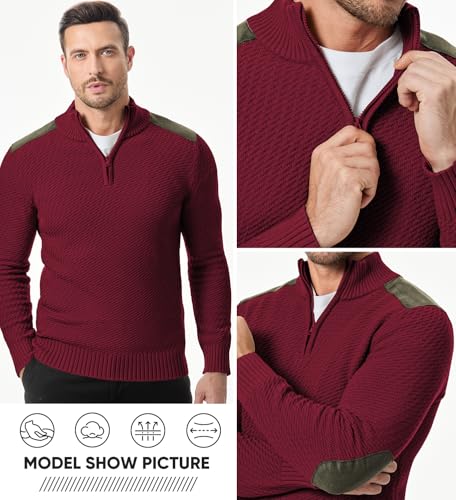 JMIERR Mens Quarter Zip Cable Knit Pullover Sweater Casual Long Sleeve Stand Collar Sweaters3