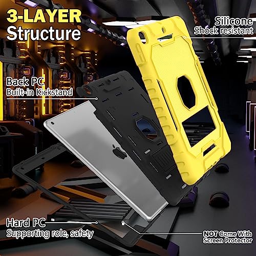 Image of ZoneFoker Case for iPad 9th /8th /7th Generation 2021 /2020 /2019(10.2 inch), Heavy Duty Military Grade Shockproof Rugged Protective 10.2 inch Cover with Built-in Stand for iPad 9 8 7 Gen (Yellow+Black)