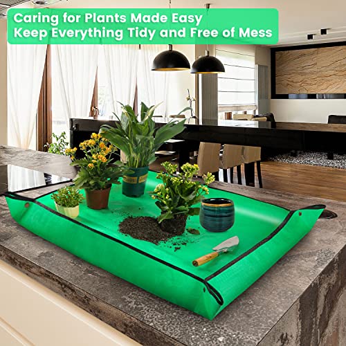 Image of 39.5 inch X 31.5 inch Large Repotting Mat for Indoor Plants Transplanting and Dirt Control Portable Potting Tray Plant Gifts for Plant Lovers Gardening Gifts for Women & Men (Pack of 3)
