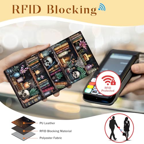 Immaturus Gothic Skull Wallet for Women, Slim RFID Blocking Credit Card Holder, Stylish PU Leather Bifold Organizer with Zipper Coin Pocket, Perfect Gift for Ladies and Teens - Image 4