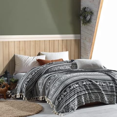 Milam London Bedspread | Black Throw For Sofa | Bed | Settee | Couch | Bohemian Throw | King Size Blanket | Scandi Decor | 200 x 240cm Cover