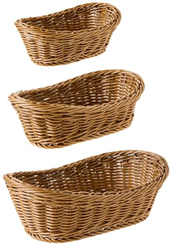 収納バスケット 楕円形 パンかご 洗えるバスケット 野菜バスケット PP製収納かご 籐風 ベーカリー ディスプレイ 和風収納 バスケット オーバル パン 果物 雑貨 3個セット 大/中/小