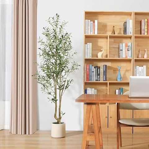 Alupssuc 6ft Artificial Olive Tree Faux Silk Plant, 6 Feet Olive Trees Indoor with Lively Artifical Wood Trunk and Lifelike Fruits, Perfect Fake Tree for Modern Home Office Living Room Decor, 1 Pack Cover