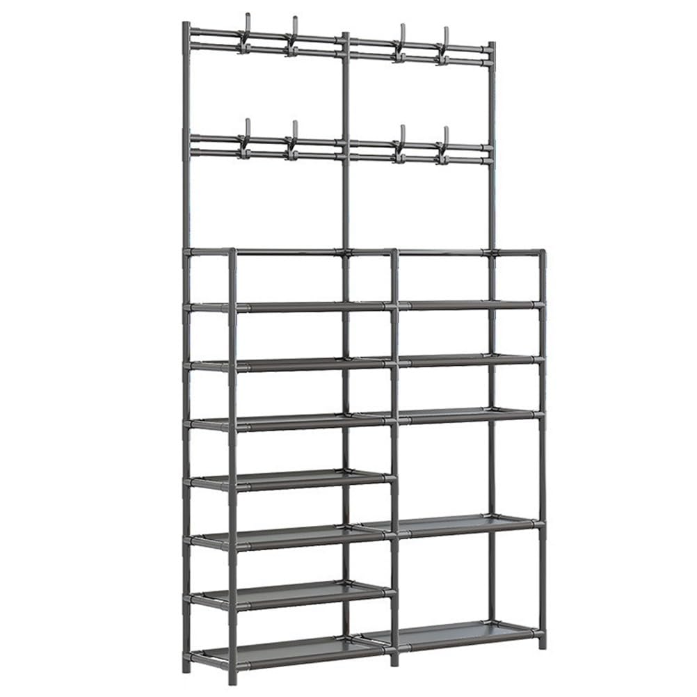 FGXHHS Freestanding Coat Rack with Shoe Shelf, 8 Hoo Metal Hanr Stand, Space-Saving nizer, Easy Assembly, Black Design for Entryway, Hallway, and Home Sto
