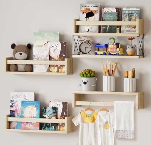 Ollieroo Nursery Shelves, Set Of 4 Natural Wood Floating Book - View #6