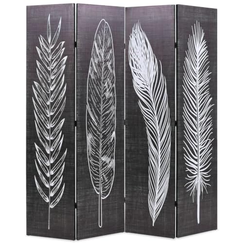 vidaXL Cloison de Séparation Pliable 160x170 cm Plumes Noir et Blanc Paravent