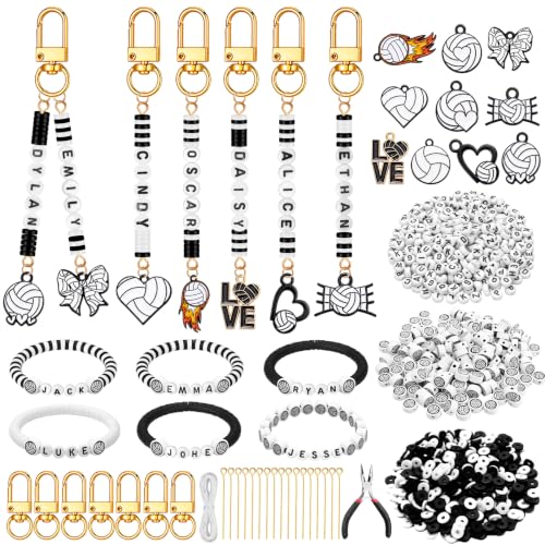 Hinly 3718 Pcs Volleyball Keychain Bracelet Making Kit Volleyball Charm DIY