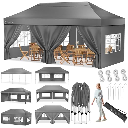 KESSER® Pavillon Faltpavillon 6x3m Festzelt mit 6 abnehmbaren Seitenwänden, Gartenzelt Höhenverstellbar & Wasserdicht + Tasche Rollbar Bodenanker Pop-Up Klicksystem UV-Schutz 50+ Partyzelt Anthrazit