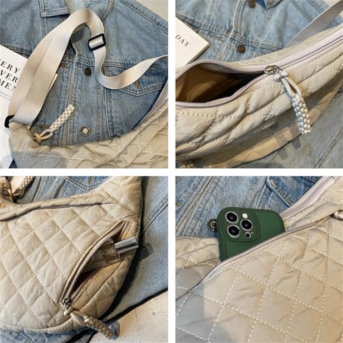 Puffy Cotton Crossbody Bag Women Quilted Tote Lattice Padded Dumpling Purse Nylon Rope Zip Work Commuter Sling Shoulder Bag4