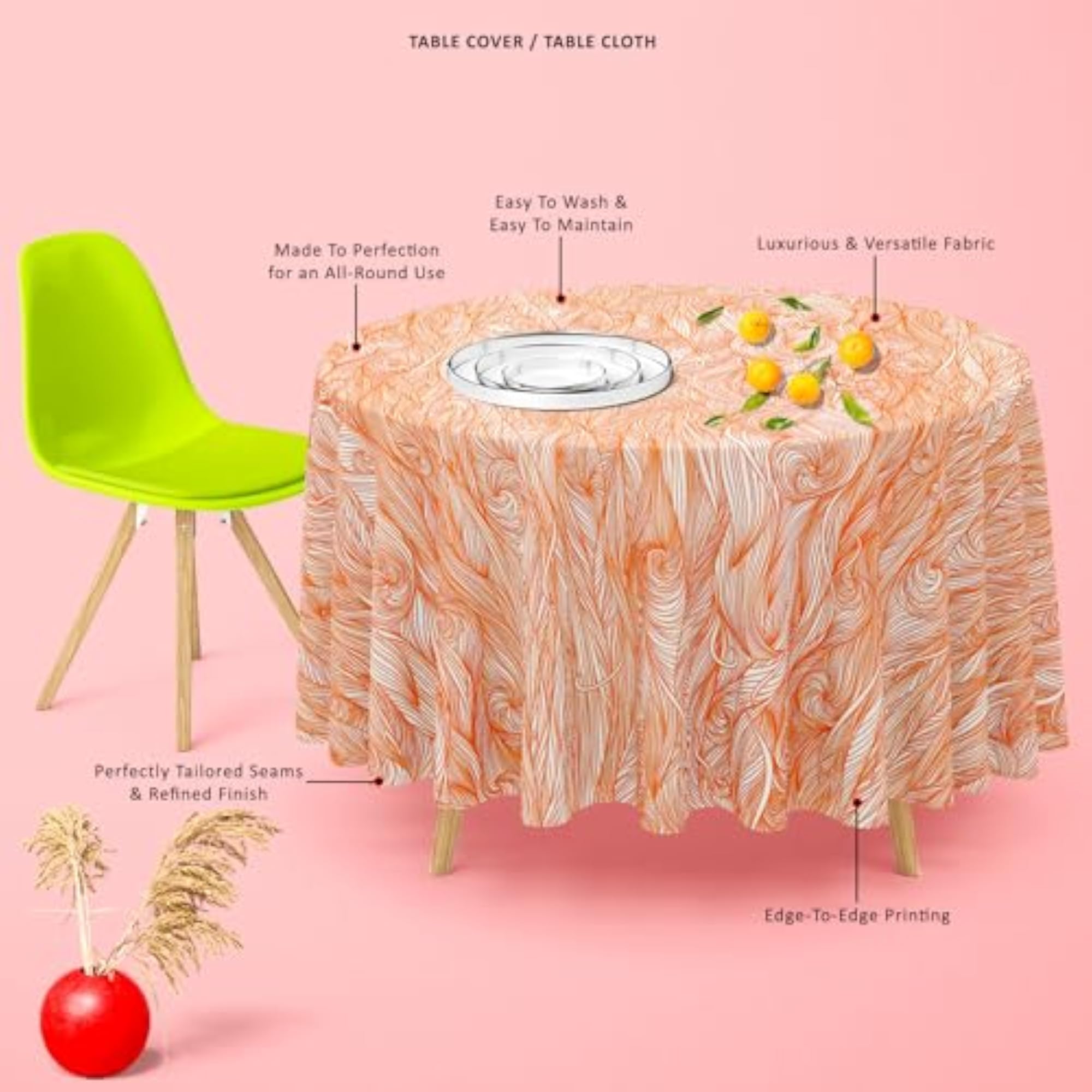 Background Waves D2 Table Cloth Cover for Dining & Center Table