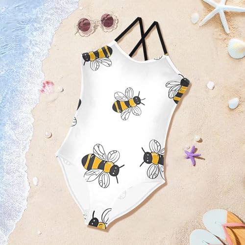 Bolaz Girls Swimsuits One-Piece Bathing Suits Multicolor Kids Sport Summer Beach Swimwear for 3-10 Years Old-Cute Bee 6