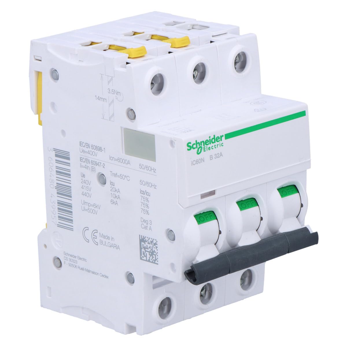 Schneider Electric Disyuntor Acti9 iC60N, 3 Pines, 40 A, B-característica, 6 kA, 10 kA, número de artículo A9F03340