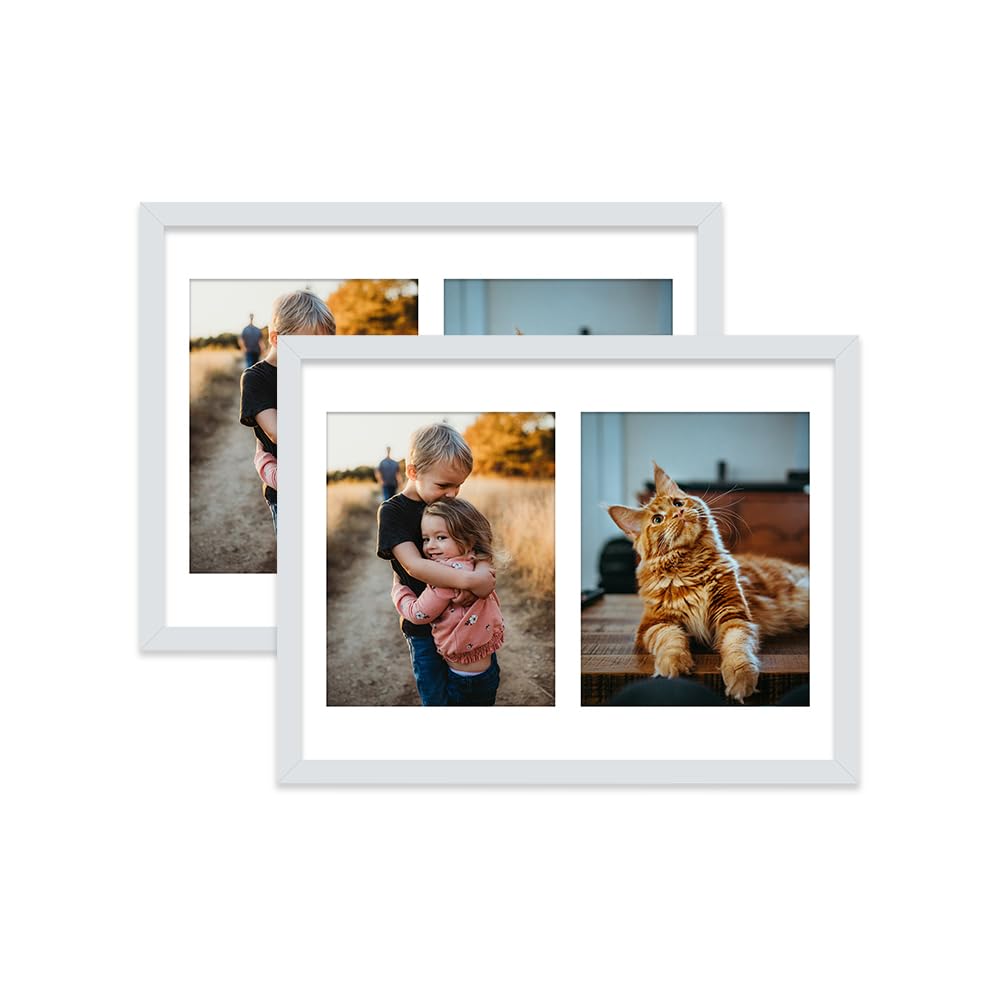 Light Grey Multi Photo Frame - Holds 2 x 9x7 Pictures, Family Collage Picture Frame for Wall Display, 16x12 Frame size, Set of 2