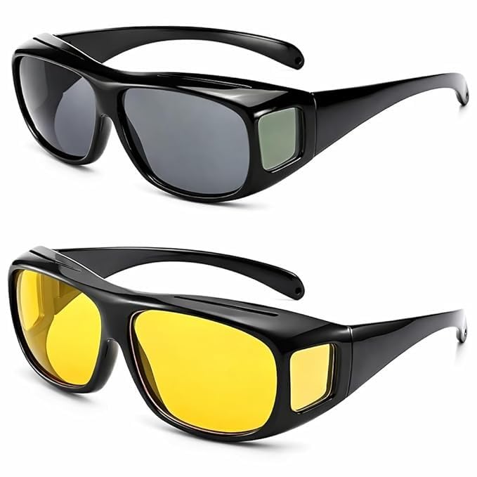 HD Vision UV Protection Day and Driving Bikes and Car Anti-Glare Polarized Sunglasses Unisex Goggles Fit Over Prescription Glasses For Men Women Combo Pack of 2 (HD GLASS) (Modern)-image-11