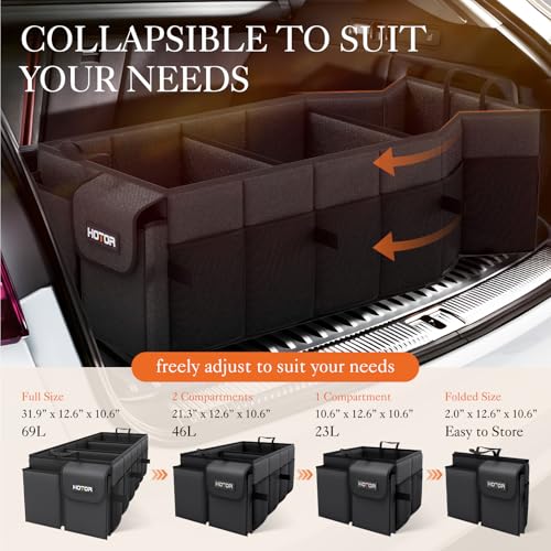 image for HOTOR Foldable Trunk Organizer - SUV & Sedan Compatible, 3 Compartment