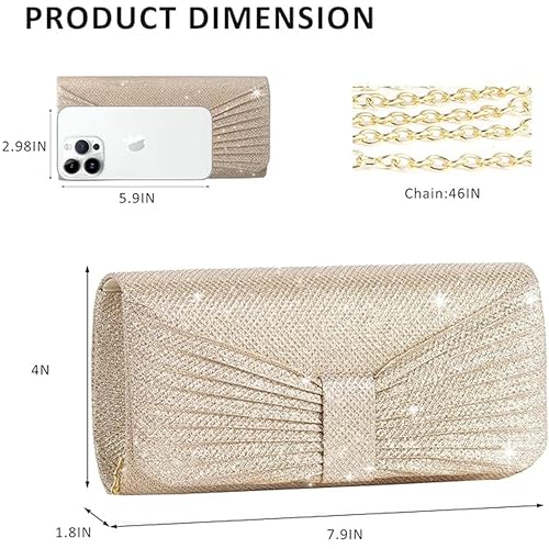 Image of Clutch Purse for Women with Detachable Chain Sparkling Evening Hand Clutch Bags For Wedding Cocktail Prom Party Elegance Charm -21 x 6 x 12 Cm | Clutch Purse