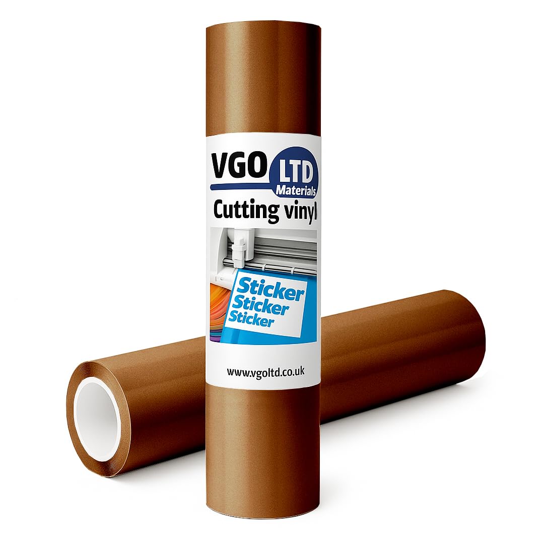 VGOLTD Permanent Adhesive Vinyl Roll –Glossy Self Adhesive Cutting Vinyl Easy Weed Vinyl for Decals Mugs Car Stickers & DIY Crafts Compatible with Cricut & Silhouette Machines (Brown, 30 x 500 cm) — image 1