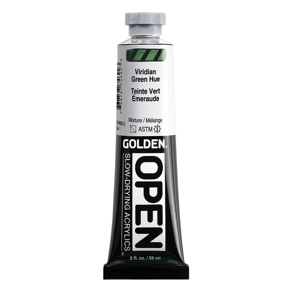 GOLDEN OPEN Slow-Drying Acrylics, Viridian Green Hue, 2 fl. oz. Tube Viridian Green Hue 2 Fl Oz (Pack of 1)