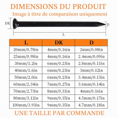 BACSHBY 30 Pièces Clous Pointe en Acier pour Béton 50mm, Clous pour Travail du Bois et Maçonnerie, en Acier au Carbone Noir pour Usage Intérieur et Extérieur – vue 2