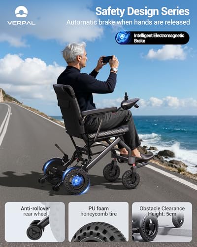 Image of 34lbs Lightweight Electric Wheelchair, Foldable Electric Wheelchair for Adults, Seniors, 360W Dual Motor Power Wheelchair 12.5 Miles for Travel, Park Hospital, 220 lbs Capacity-6Ah 18.5 inch Seat