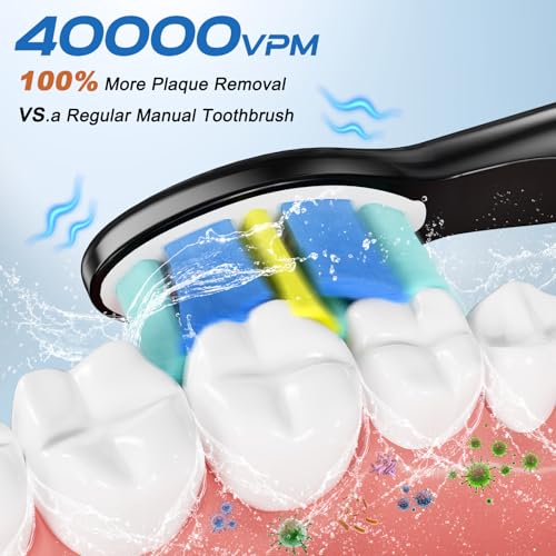 YUNCHI Y5 Elektrische Zahnbürste, wiederaufladbar, Schallzahnbürste mit 8 Bürstenköpfen, 40.000 VPM, intelligenter Timer, 5 Reinigungsmodi, halten 30 Tage, elektrische Zahnbürsten für Erwachsene und – Bild 3