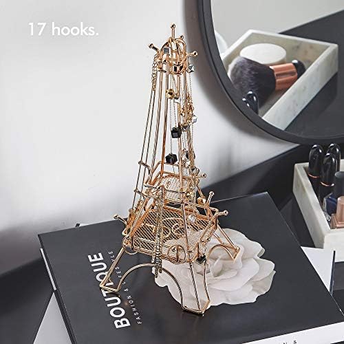 Beautify Metal Jewelry Hanger Organizer Display Tower, Tree Stand Jewelry Holder for Earrings Necklaces and Bracelets, 17 Hook Storage - Eiffel Tower Jewelry Organizer
