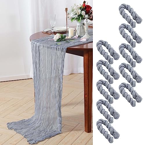 10 Pcs Gauze Table Runner, 10Ft Sheer Cheesecloth Table Runner Bulk for Holiday Party Bridal Shower Romantic Boho Table Decor | 35