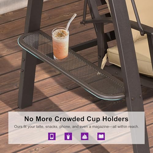 Image of PURPLE LEAF 3-Seat Porch Swing with Adjustable PVC Canopy Metal Patio Bench Glider Swing Bed Outdoor Swing Chair with Stand and Side Cup Holder for Outside Garden Porch, Cushion and Pillows Included