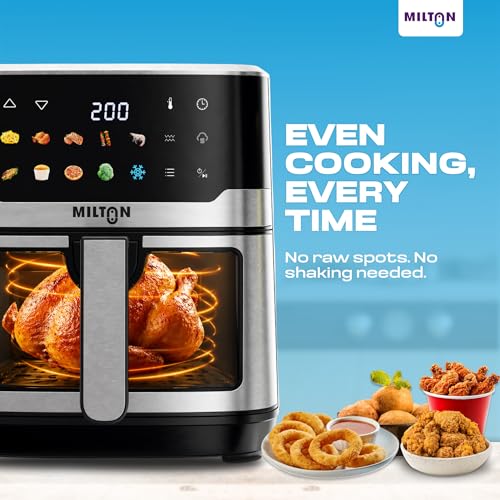 Image of Milton Steam Air Fryer Oven 6.5L, 2200W | Air Fry, Bake, Roast & Steam |Glass Window| 360 Rapid Air Circulation |10 Presets| Digital Touch Panel | Up to 90% Less Oil | Auto Shut-Off | 1 Year Warranty