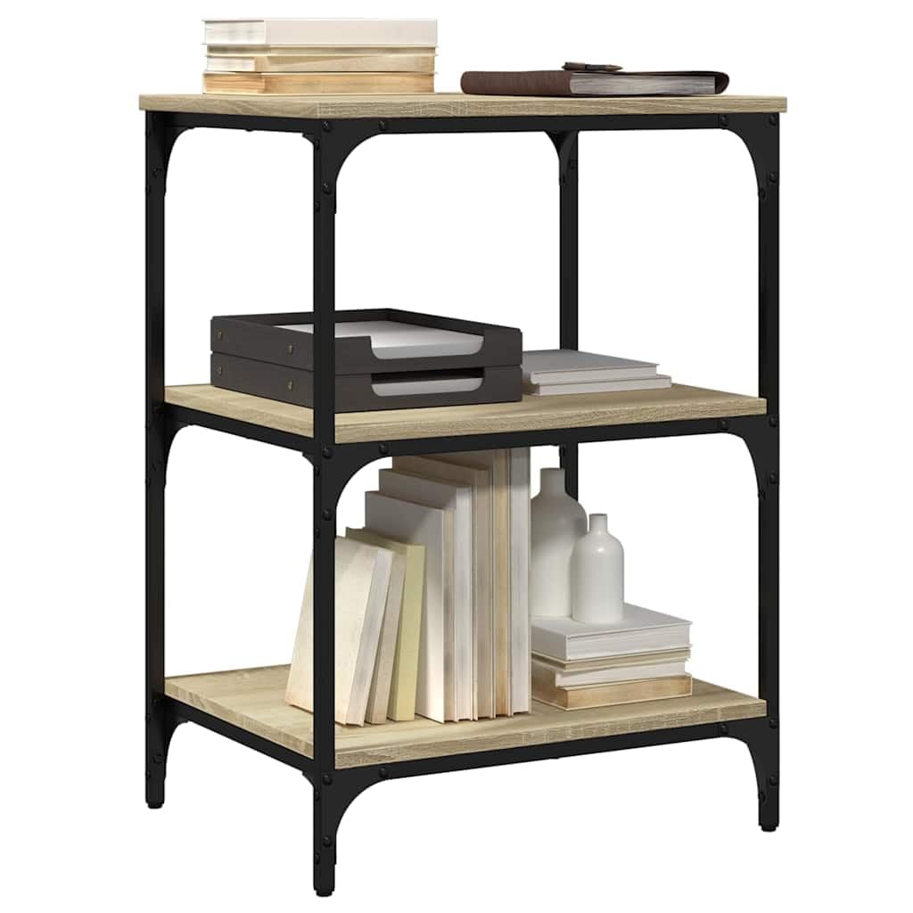 Supporto per stampante a 3 ripiani, in rovere Sonoma, 50 x 41 x 75 cm, con ruote, scaffale per stampante da ufficio in legno e telaio in acciaio, tavolo per stampante con 3 ripiani per