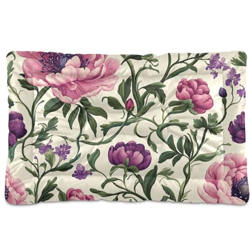 Hundebett-Matte mit Vintage-Blumen und grünen Blättern, waschbar, rutschfest, weich, bequem, Katzenhütte, für große, mittelgroße und kleine Hunde, 91,4 x 61 cm