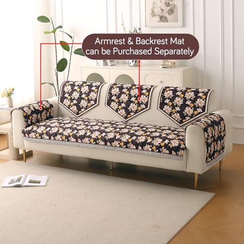 Image of HOKIPO 'Florentina Series' Foam Filled Premium Holland Velvet Sofa Cover Mat for 3 Seater Sofa with Anti-Slip Backing, Camellia Brown (IN-881-V2)
