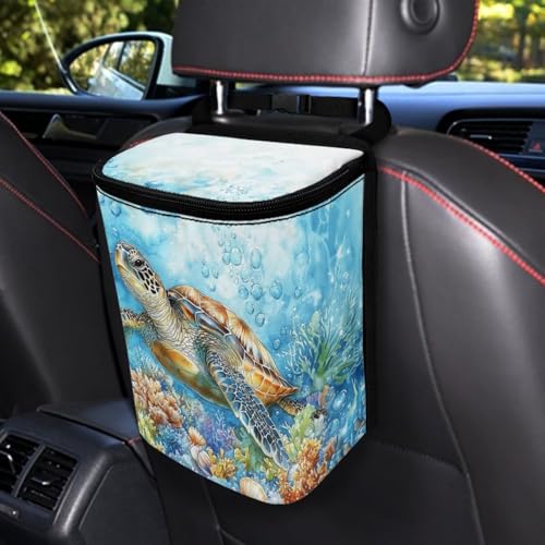 Image of Car Trash Bin Collapsible Car Organizers and Storage for Front Seat Multipurpose Trash Bag Automotive Garbage Can Car Accessories Interior Car Organizer, Sea Turtle Print