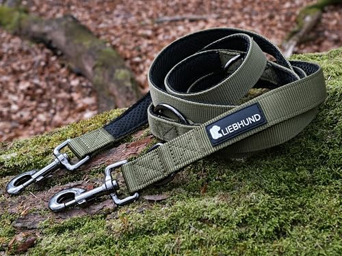 LIEBHUND ComfortLine mit Mesh Gewebe 2m, 2,5cm Hundeleine verstellbar in olivgrün für mittelgroße bis große Hunde - Premium Leine Führleine