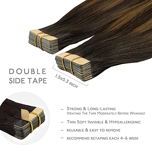 WENNALIFE tape Real Hair Extensions, 20 Pieces, 50 g, 45 cm / 18 Inches, Balayage Dark Brown to Chestnut Brown, Remy - Image 3