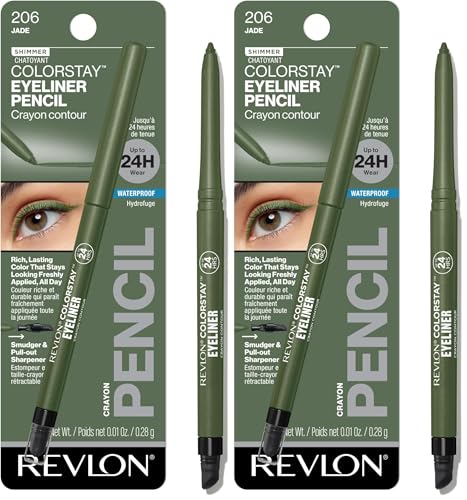 Image of REVLON ColorStay Pencil Waterproof Eyeliner, Smudge-Proof, Eye Makeup with Built-In Sharpener, 206 Jade, 0.01 oz (Pack of 2)