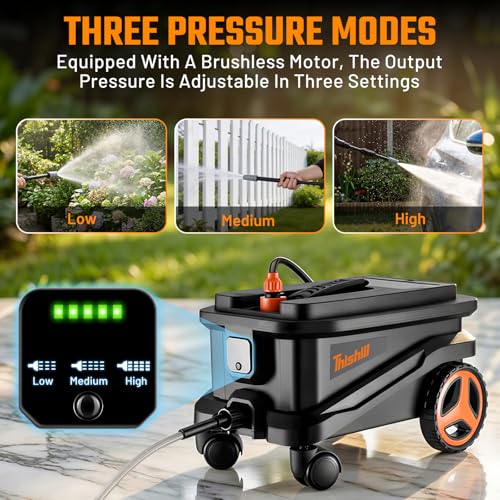 Image of This Hill Cordless Pressure Washer with Water Tank, 2000 PSI Portable Power Washer, Brushless Motor, Dual 21V 4.0Ah Batteries, 3 Pressure Modes, Foam Cannon for Cars, Patio & Camping