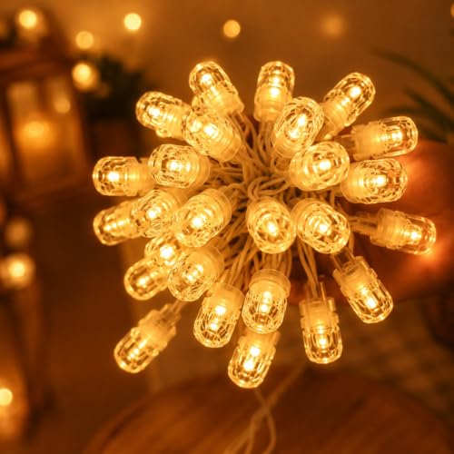 Image of MoonlitDreams 10M 36 LED Ice Cube String Lights for Home Decoration, Warm White Decorative Fairy Lights for Diwali, Festival, Bedroom, Balcony, Window & Party Decor