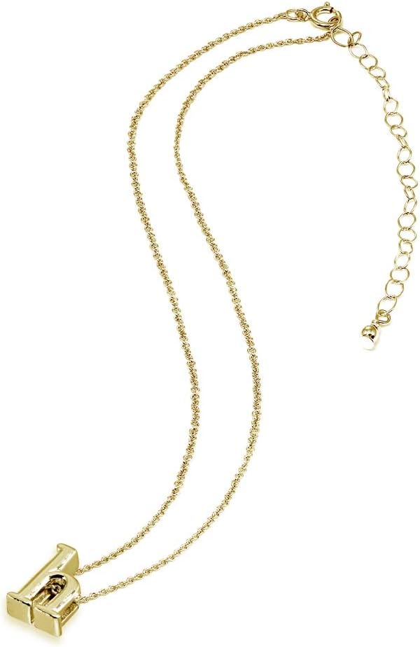 B. BRILLIANT Yellow Gold Flashed Sterling Silver Letter Alphabet Name Personalized 925 Silver Initial Necklace for Women Men