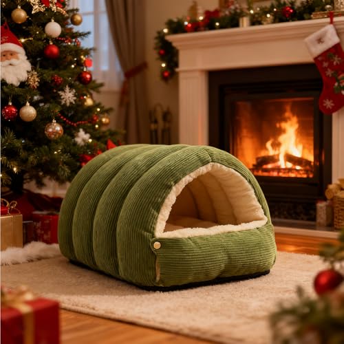 Katzenbett Haus - Gemütliches Haustierzelt-Nest für Wärme und Komfort, weiches Kissen innen mit rutschfestem Boden, Kätzchen-Höhlenbett für Katzen, Hunde, Welpen, drinnen, draußen, Wohnzimmer, Winter
