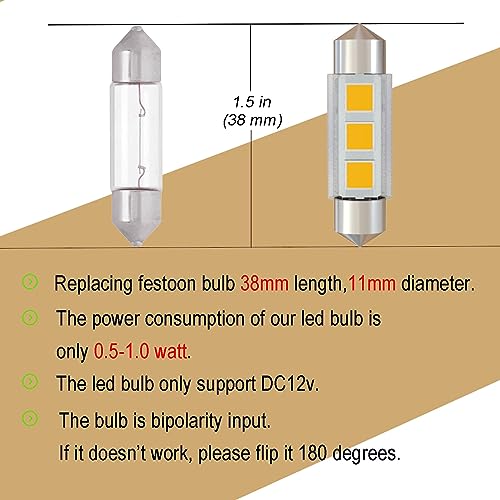 Festoon 6418 6411 LED Bulb 38mm 4.5Watt C5W LED Bombillas Blanco Cálido 3000k Pack 6 miniatura 5