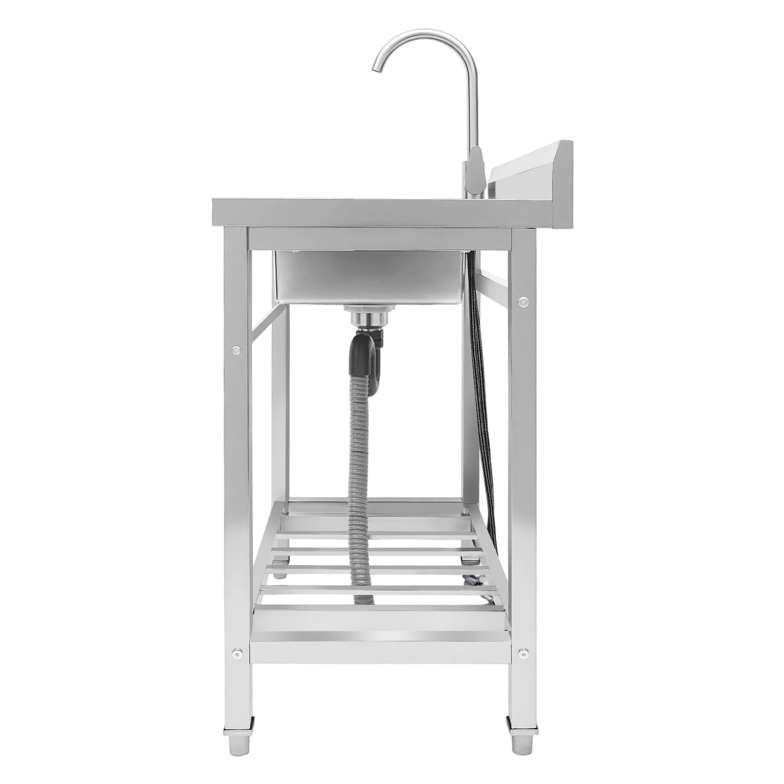 Edelstahl Spültisch, Einzelbecken Freistehende Küchenspüle mit Arbeitsplatte & Unterschrank, Profi Spültisch, Arbeitstisch Waschbecken, Gastrospüle Spülbecken (80x55x84cm, Rechts)